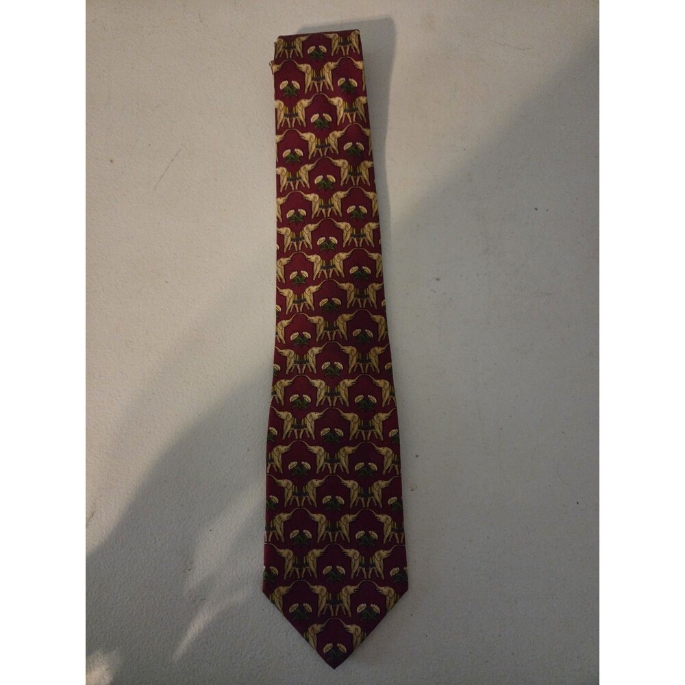 Brooks Brothers Makers Silk Tie Burgundy Elephant Novelty Print USA Vintage